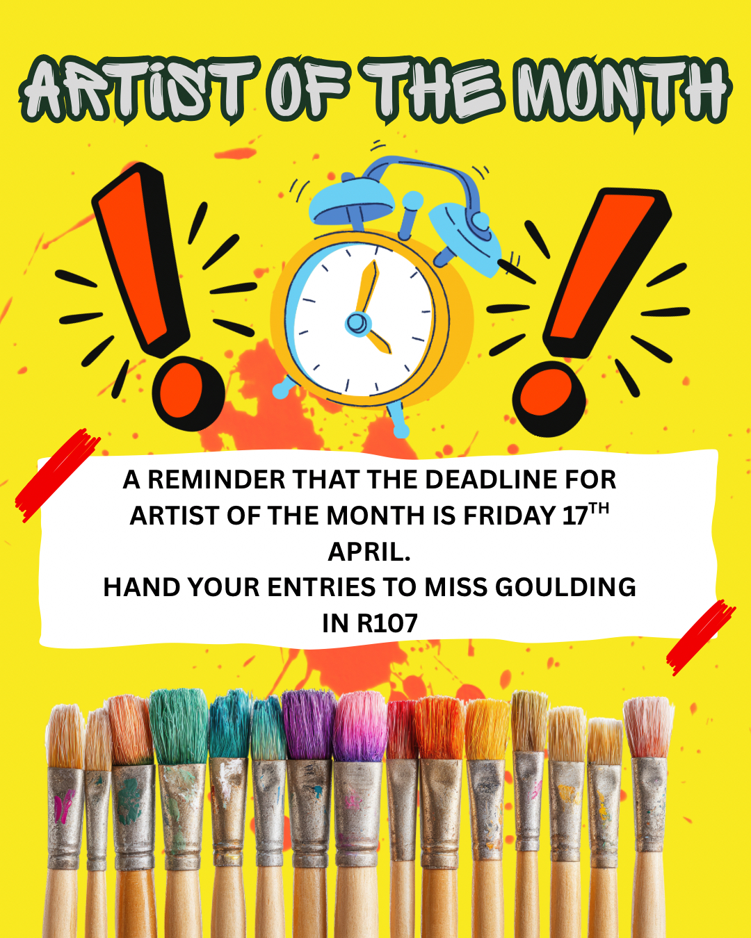 Remember to pass your entries to Miss Goulding!