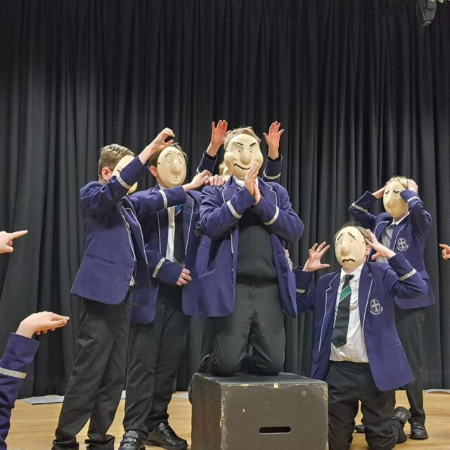 This term, Year 7 students have been exploring the origins of Greek theatre. They have worked on performing as a Greek chorus and experimented with mask work. They have also developed ideas based on ancient Greek myths, including Antigone and the story of Persephone and Hades. They have learned about what it was like to perform in an amphitheatre.