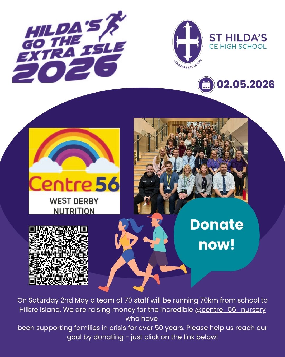 ⏳ 1 week to go!
On Saturday 2nd May, a team of 70 staff will take on an incredible 70km relay from school to Hilbre Island as part of our Staff Challenge 2026 🏃‍♀️🏃‍♂️
We’re proud to be raising money for the amazing @centre_56_nursery, who have been supporting families in crisis for over 50 years. Thank you for supporting us every step of the way 💛 Please help us to reach our target amount by sponsoring our amazing team (link in our bio)